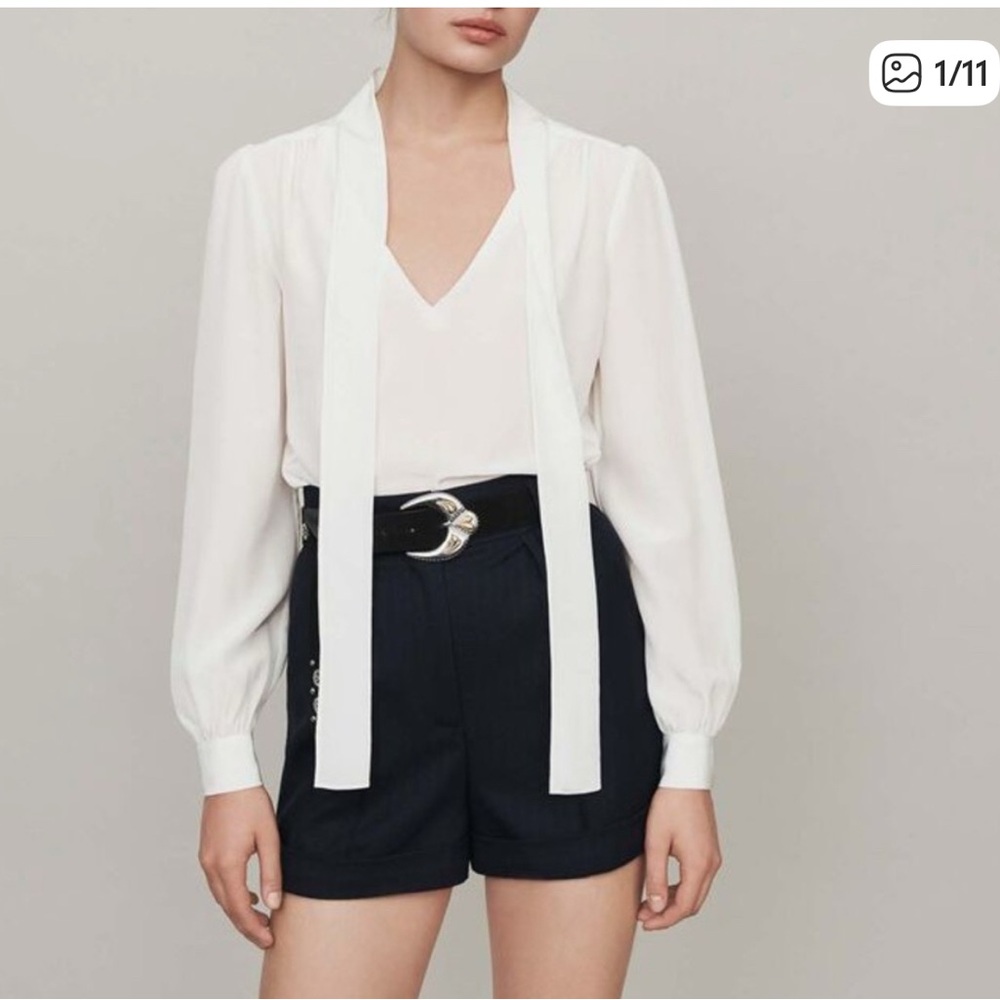 Maje White Blouse with Tie Detail